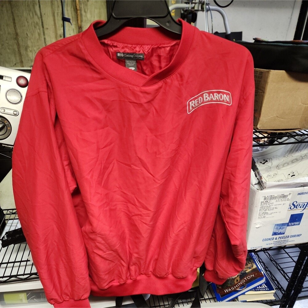 Red Baron Pizza Employee Windbreaker Mens L Large Red Pullover Uniform Work Wear